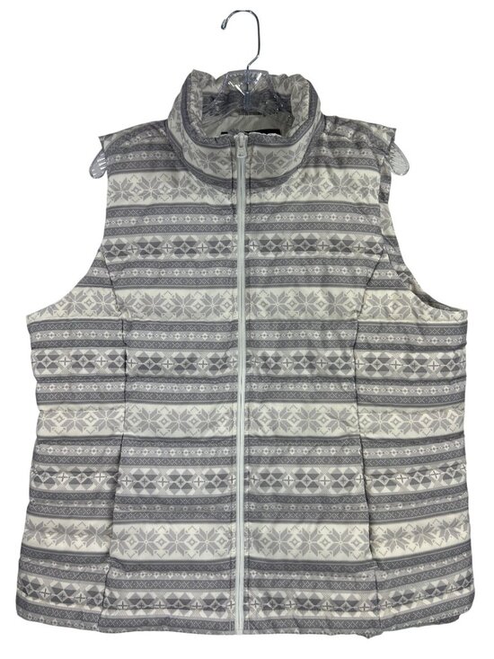 Lands' End Jackets & Blazers - NWOT Lands' End Women's XL Goose Down Puffer Vest Gray White Fair Isle Snowflake
